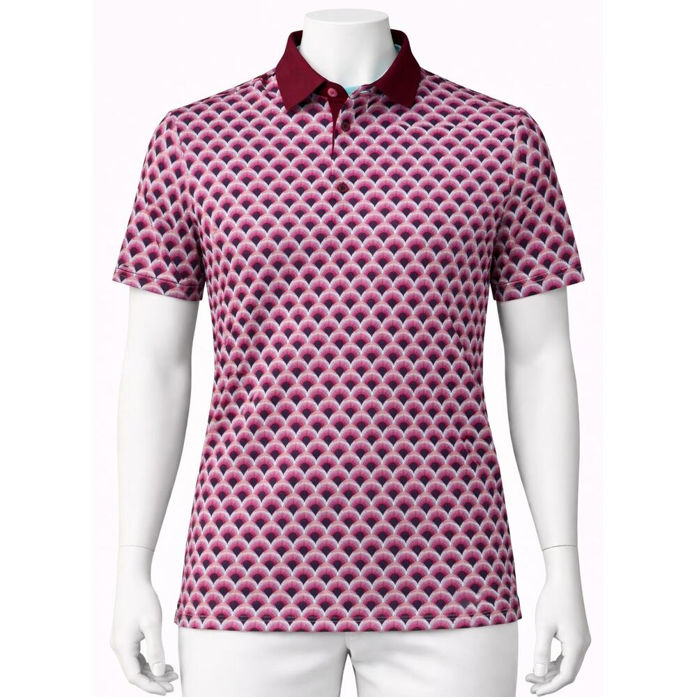 Greyson Polo Shirt Mens Medium Burgundy Pink Geo Print Golf Short Sleeve